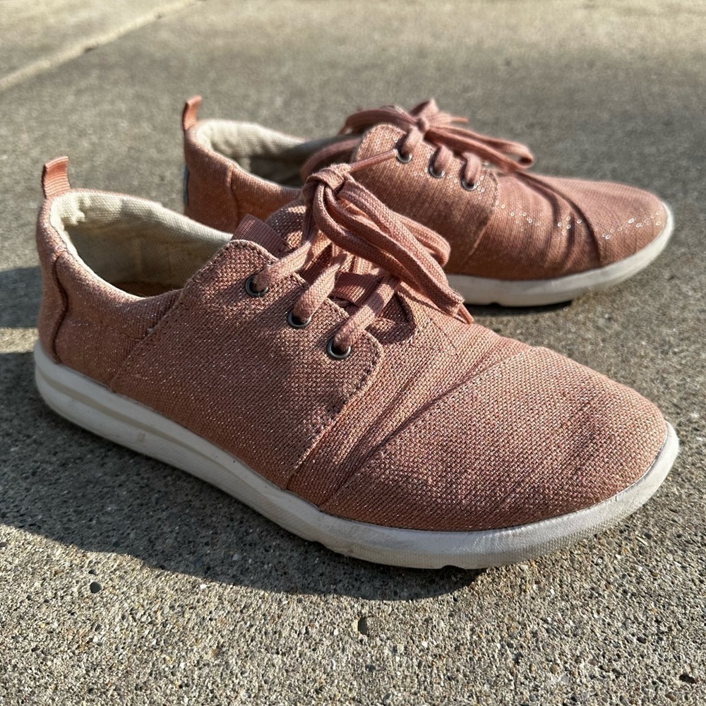 TOMS Del Rey Pink Metallic Jute Lace-Up Sneakers Women’s 7.5